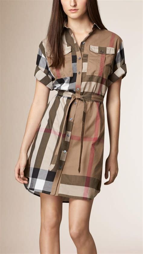 aqua burberry check dress|Check Cotton Shirt Dress in Light sage .